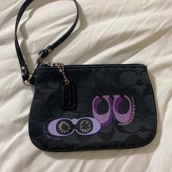 COACH designer black and purple wristlet bag wallet pre loved nice - Picture 2 of 8